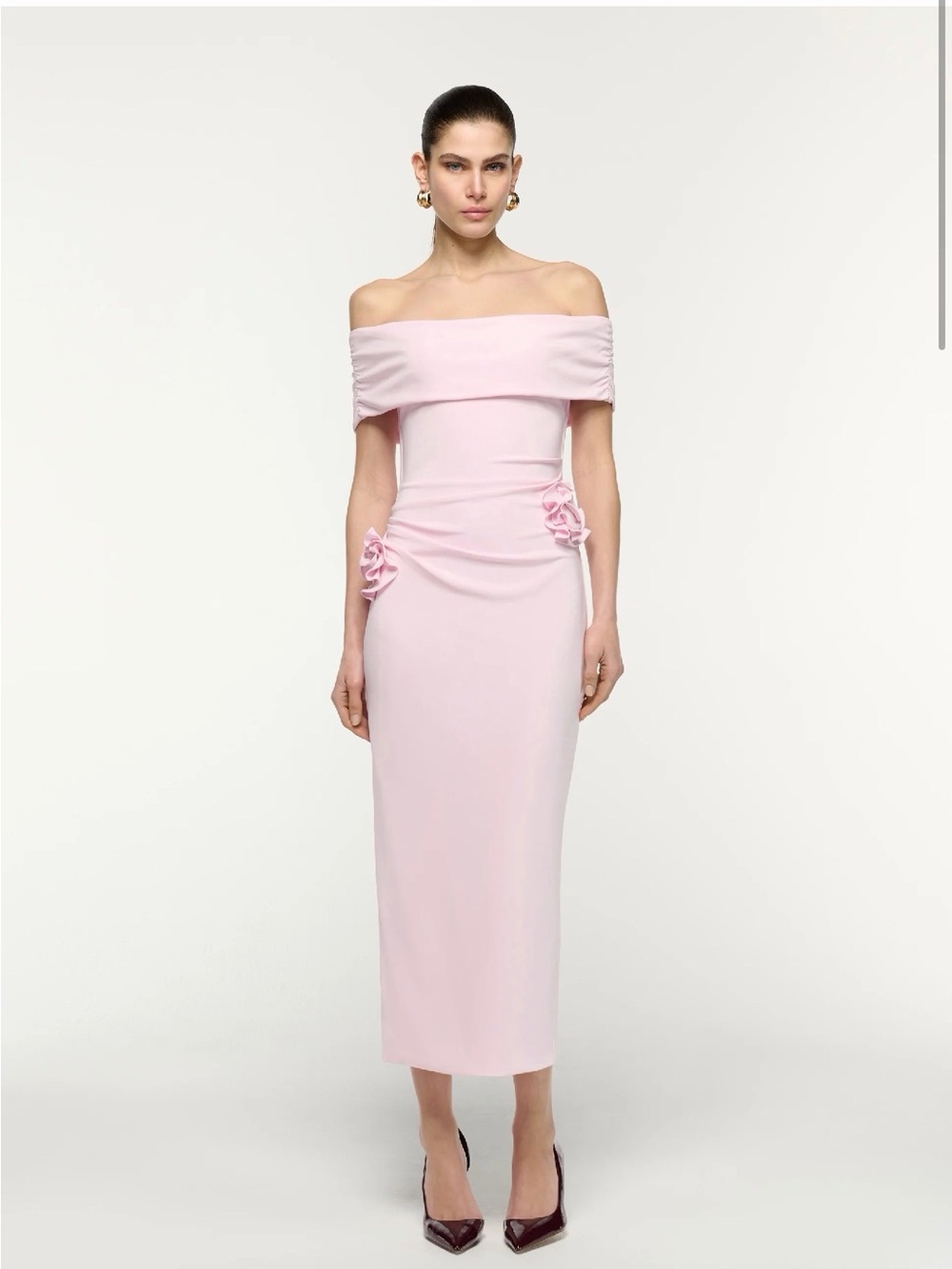 NWOT Roland Mouret Off-Shoulder Blush Pink Midi Dress, Size US 6